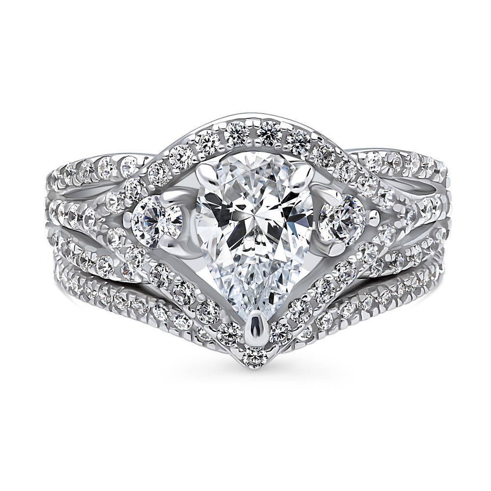 3-Stone Woven Pear CZ Ring Set in Sterling Silver