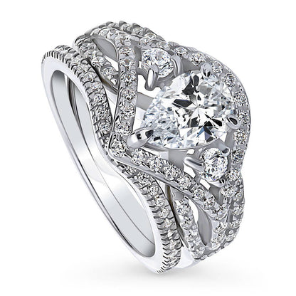Wishbone Woven 3-Stone 1.3ct CZ Ring Set in Sterling Silver