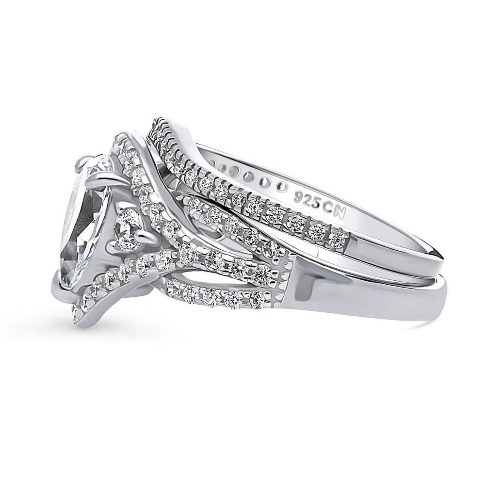 Angle view of Wishbone Woven 3-Stone 1.3ct CZ Ring Set in Sterling Silver, 5 of 17