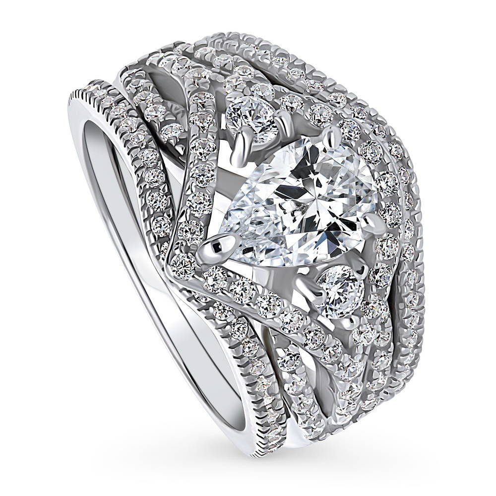 Front view of Wishbone Woven 3-Stone 1.3ct CZ Ring Set in Sterling Silver, 4 of 17
