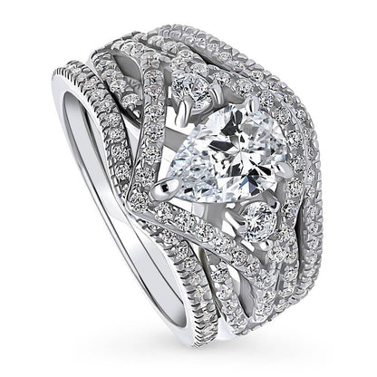 Wishbone Woven 3-Stone 1.3ct CZ Ring Set in Sterling Silver