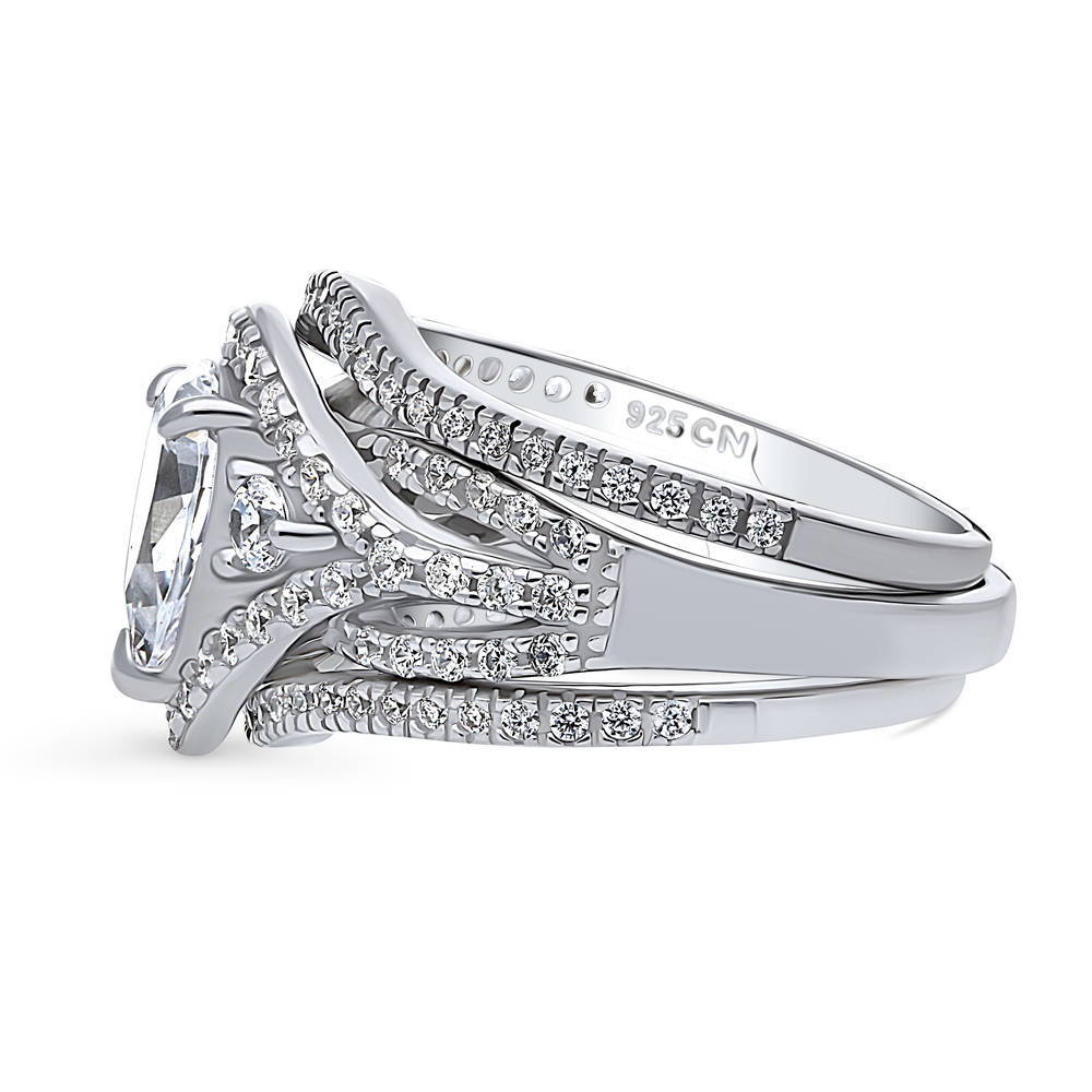 Angle view of Wishbone Woven 3-Stone 1.3ct CZ Ring Set in Sterling Silver, 5 of 17