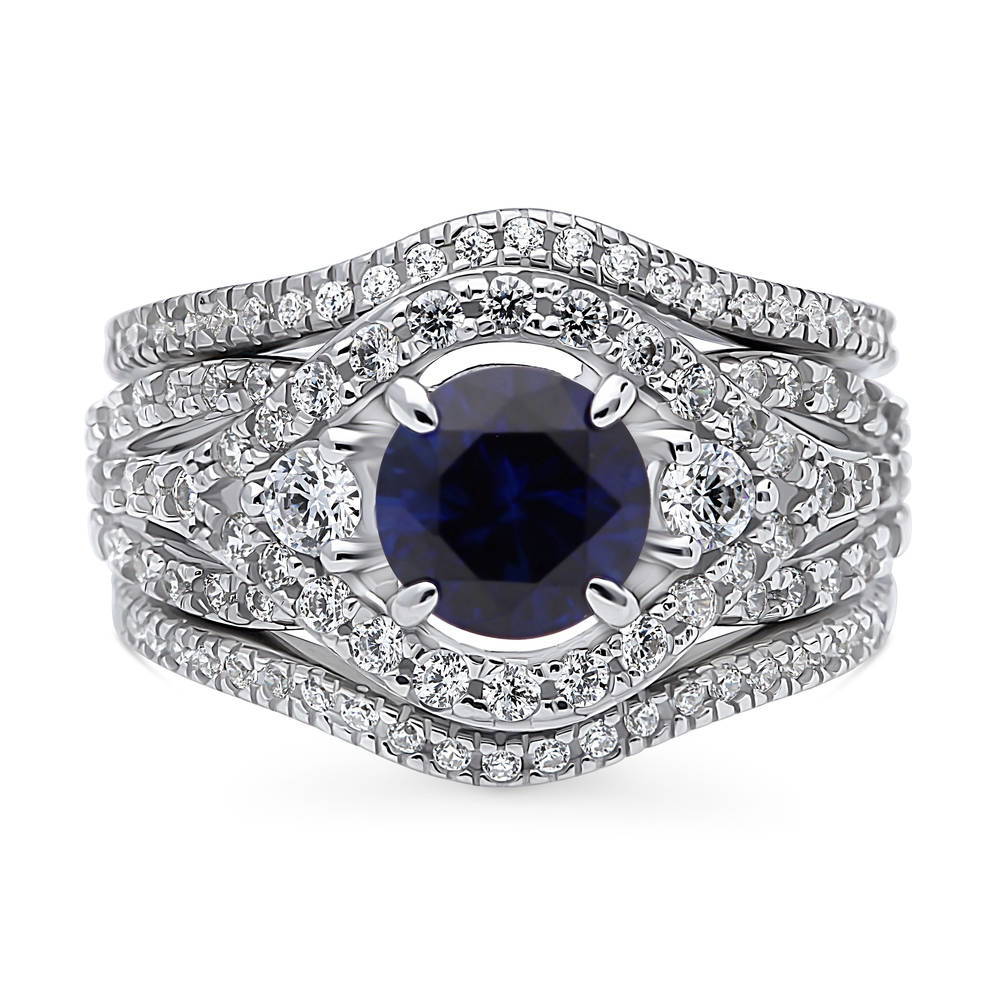 3-Stone Simulated Blue Sapphire Round CZ Ring Set in Sterling Silver, 1 of 18