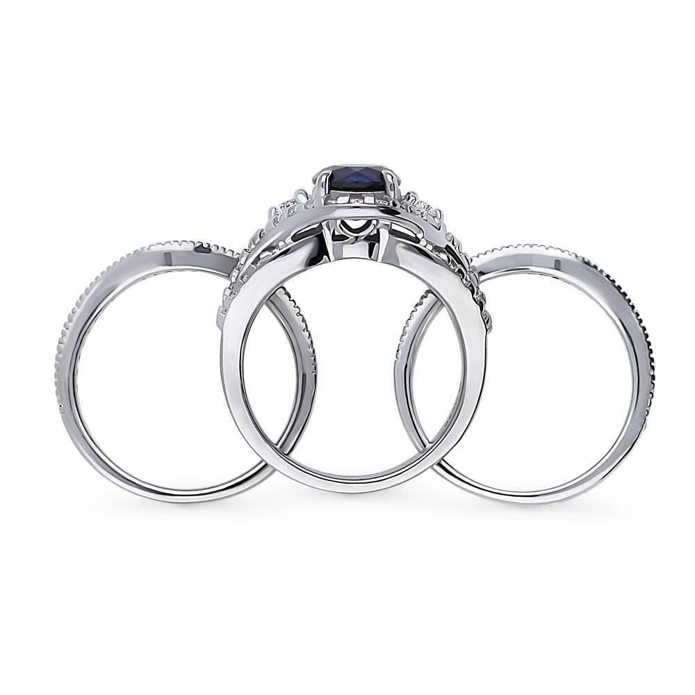 Alternate view of 3-Stone Simulated Blue Sapphire Round CZ Ring Set in Sterling Silver, 7 of 17