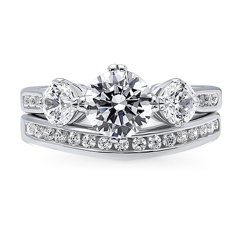 3-Stone Round CZ Ring Set in Sterling Silver