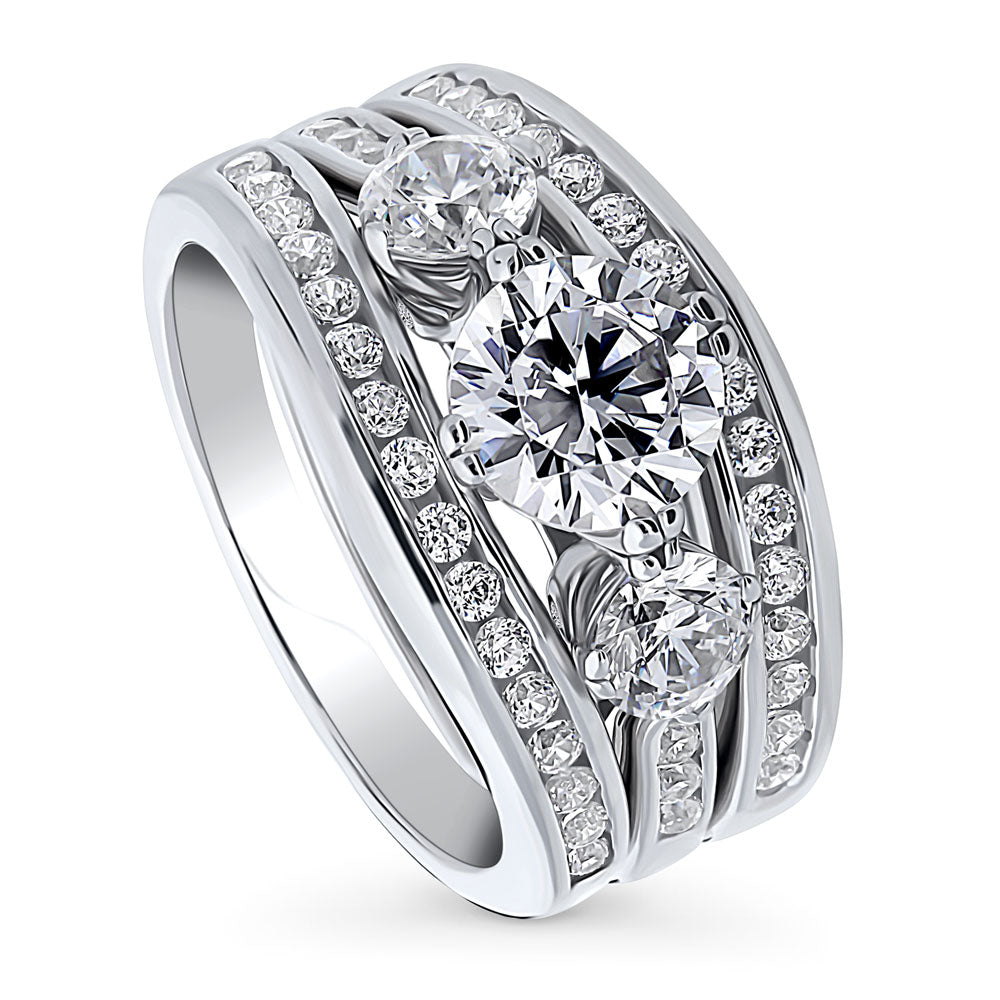 Front view of 3-Stone 1.25ct CZ Ring Set in Sterling Silver, 3 of 13