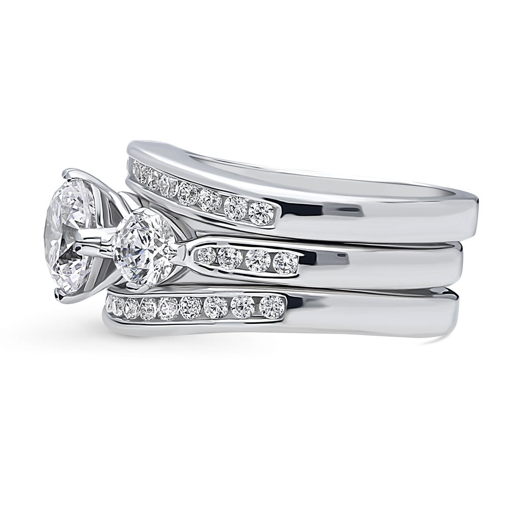 Angle view of 3-Stone Round CZ Ring Set in Sterling Silver, 5 of 13