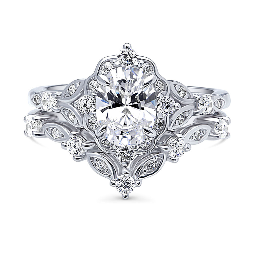 Chevron Halo CZ Ring Set in Sterling Silver, 1 of 20