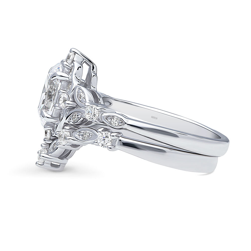 Angle view of Chevron Halo CZ Ring Set in Sterling Silver, 4 of 19