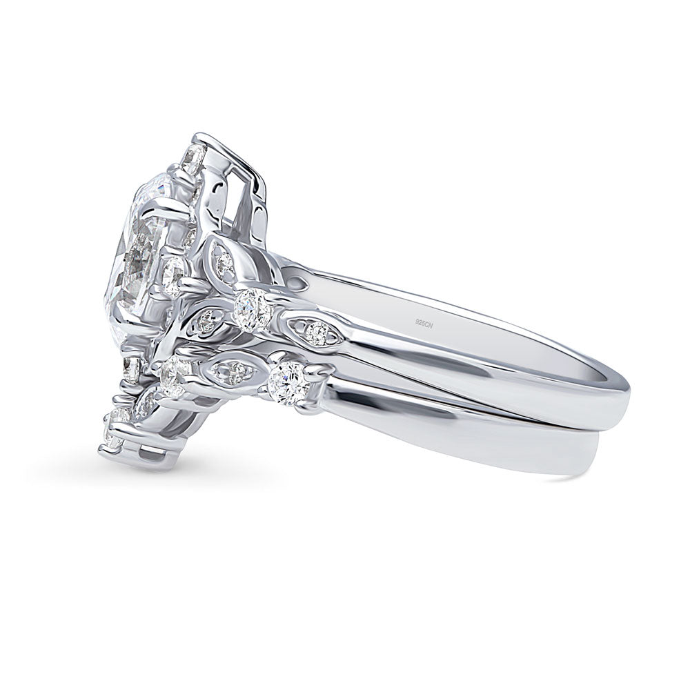 Angle view of Halo Art Deco Chevron V Shaped CZ Ring Set in Sterling Silver, 5 of 20