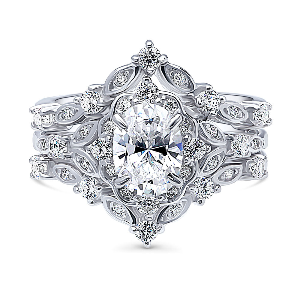 Halo Wishbone Oval CZ Ring Set in Sterling Silver, 1 of 16
