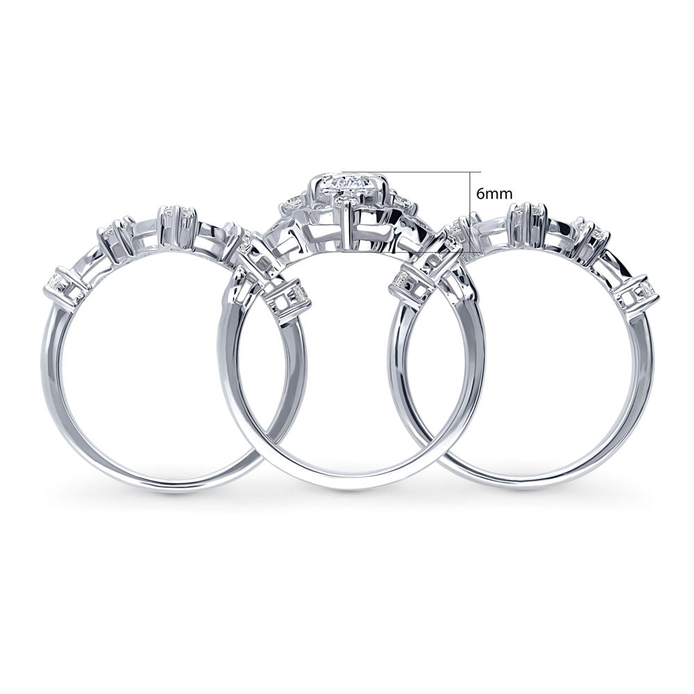 Alternate view of Halo Wishbone Oval CZ Ring Set in Sterling Silver, 8 of 16