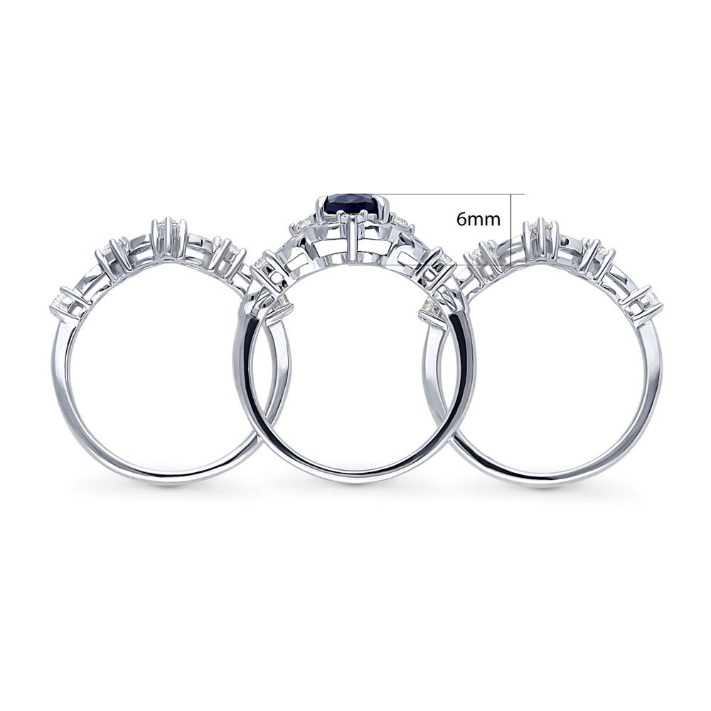 Alternate view of Halo Simulated Blue Sapphire Oval CZ Ring Set in Sterling Silver, 8 of 18