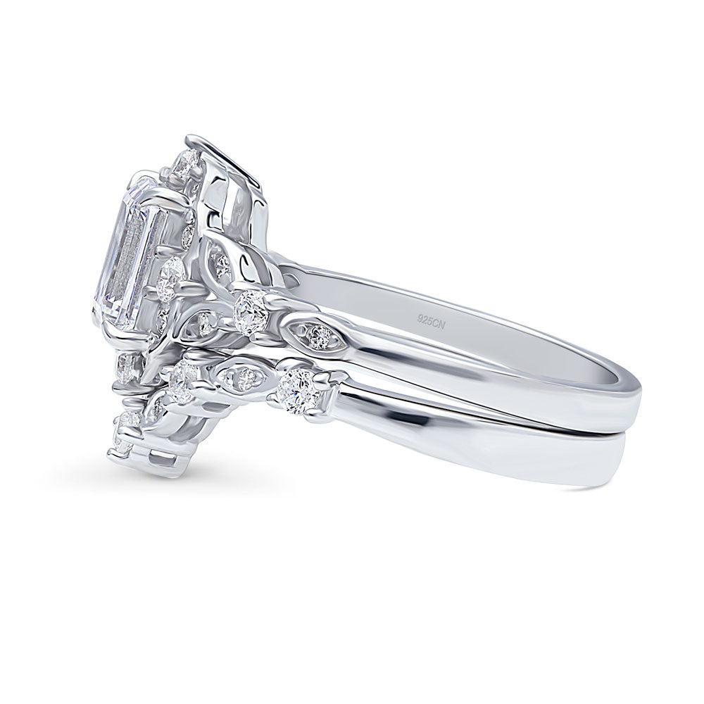 Angle view of Chevron Halo CZ Ring Set in Sterling Silver, 5 of 16