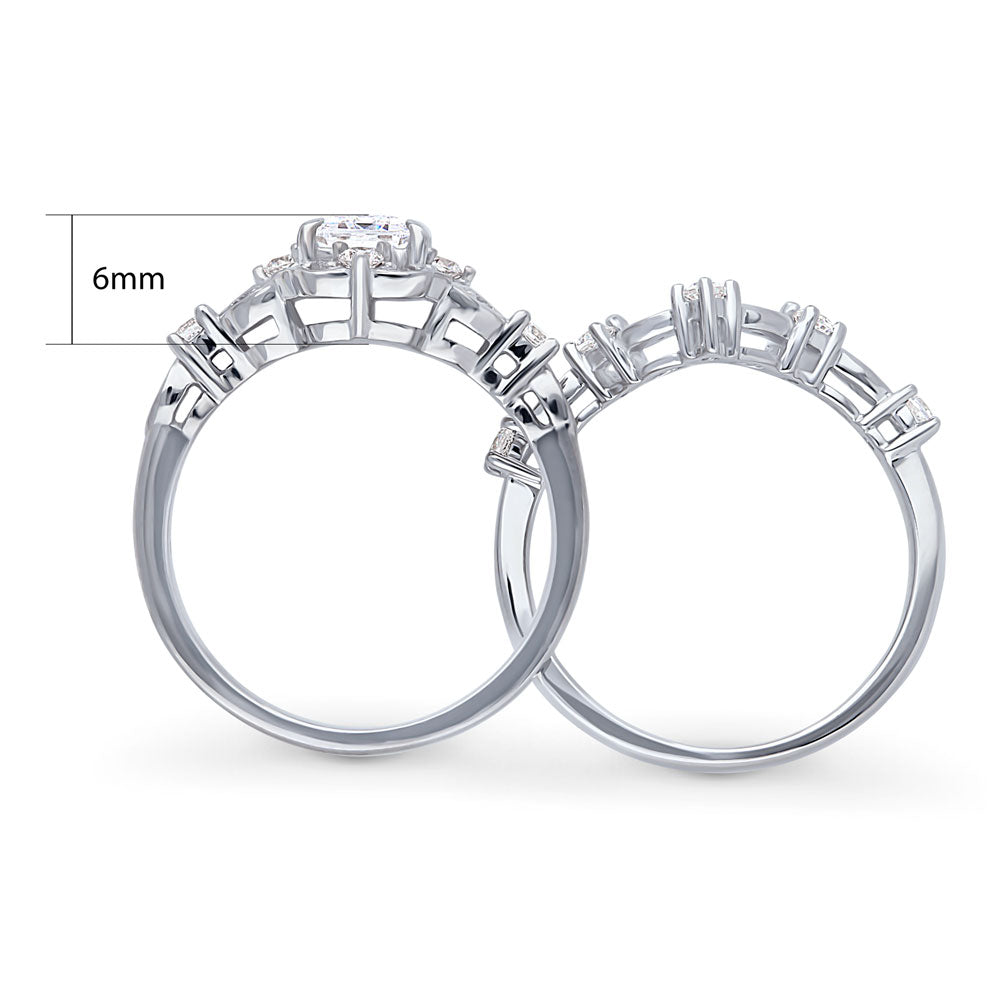 Alternate view of Halo Art Deco Chevron V Shaped CZ Ring Set in Sterling Silver, 8 of 16