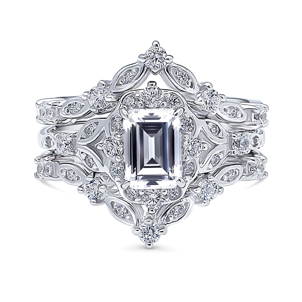 Halo Art Deco Chevron V Shaped CZ Ring Set in Sterling Silver