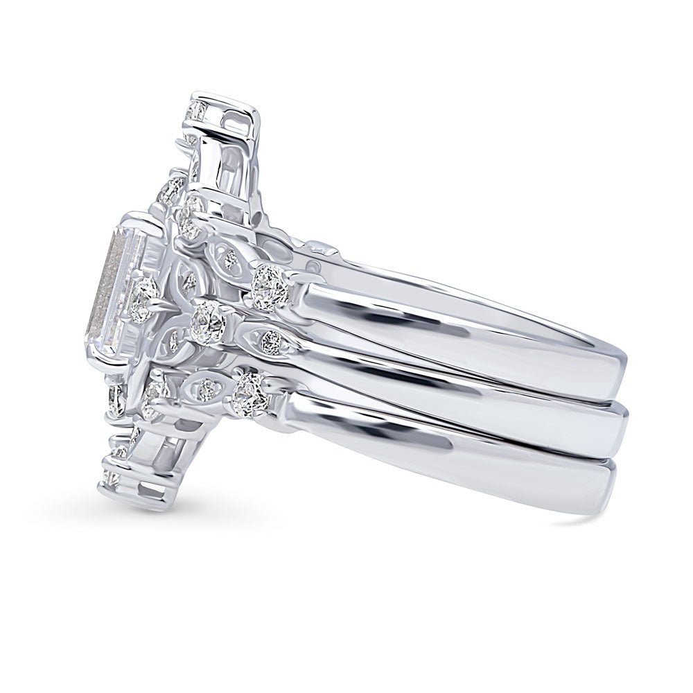 Halo Art Deco Chevron V Shaped CZ Ring Set in Sterling Silver
