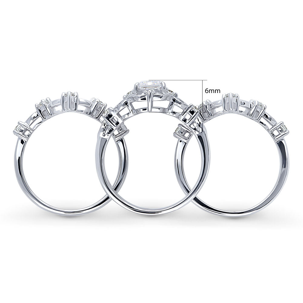Halo Art Deco Chevron V Shaped CZ Ring Set in Sterling Silver