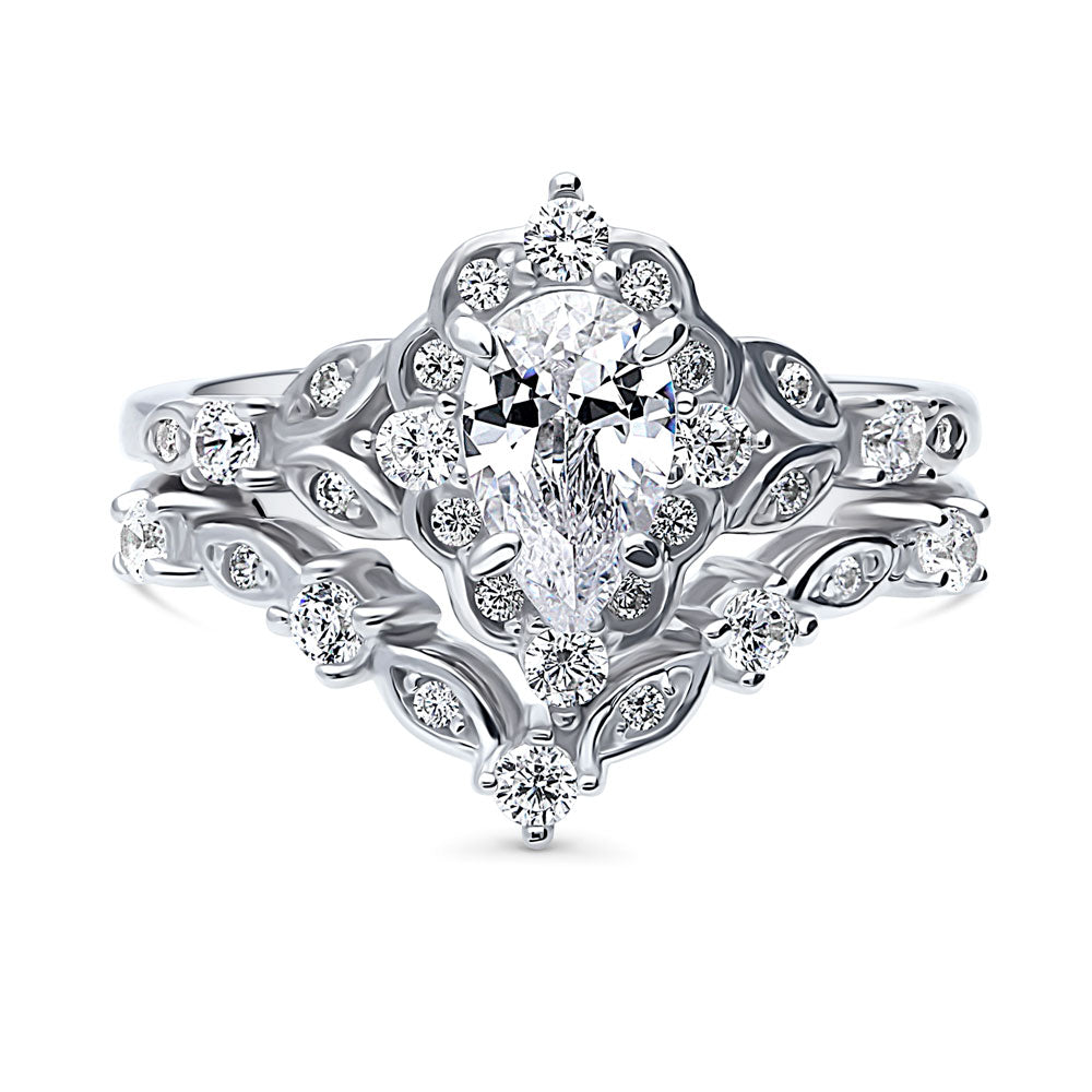 Halo Art Deco Chevron V Shaped CZ Ring Set in Sterling Silver, 1 of 16