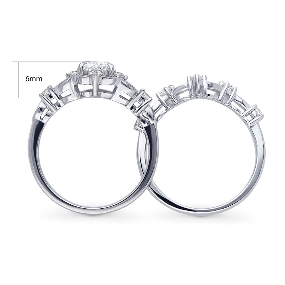 Alternate view of Halo Art Deco Chevron V Shaped CZ Ring Set in Sterling Silver, 8 of 16