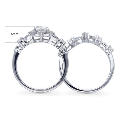 Halo Art Deco Chevron V Shaped CZ Ring Set in Sterling Silver