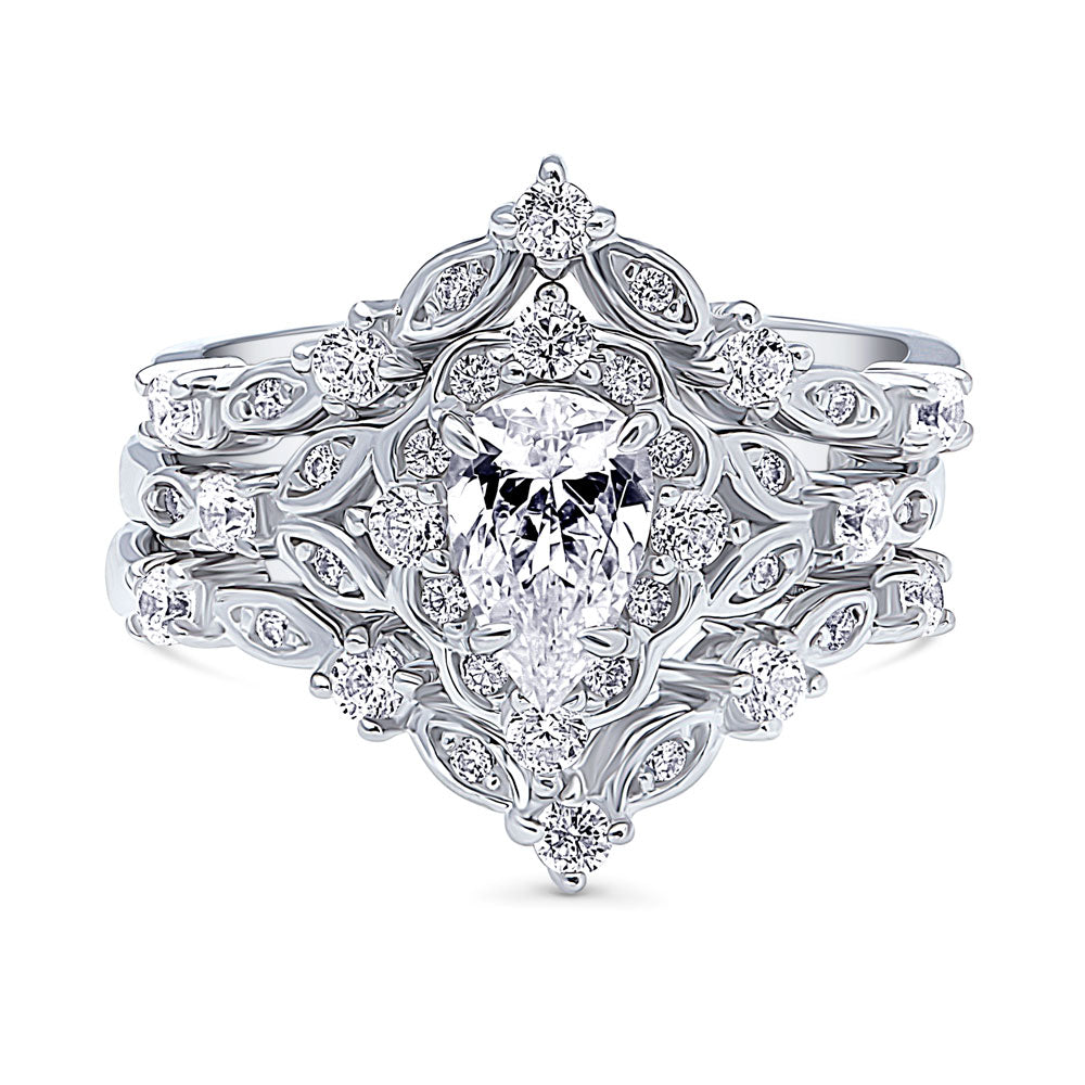 Halo Art Deco Chevron V Shaped CZ Ring Set in Sterling Silver