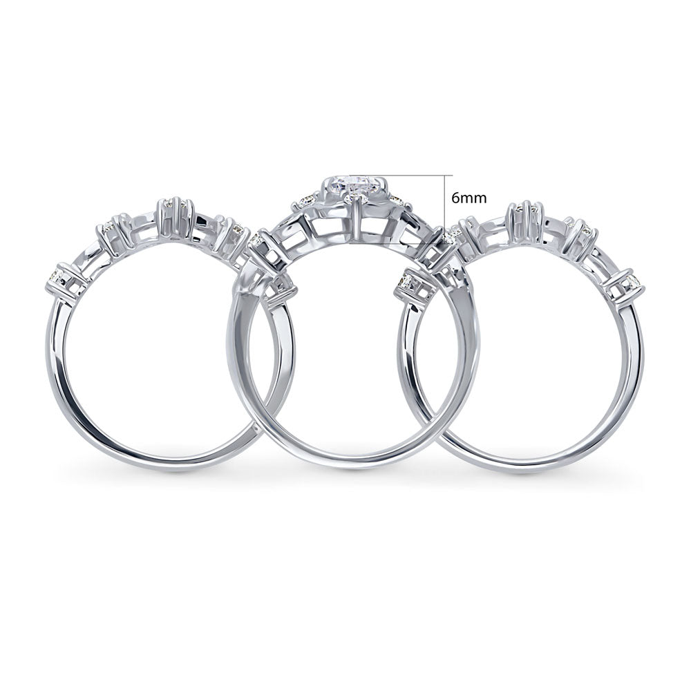 Chevron Halo CZ Ring Set in Sterling Silver