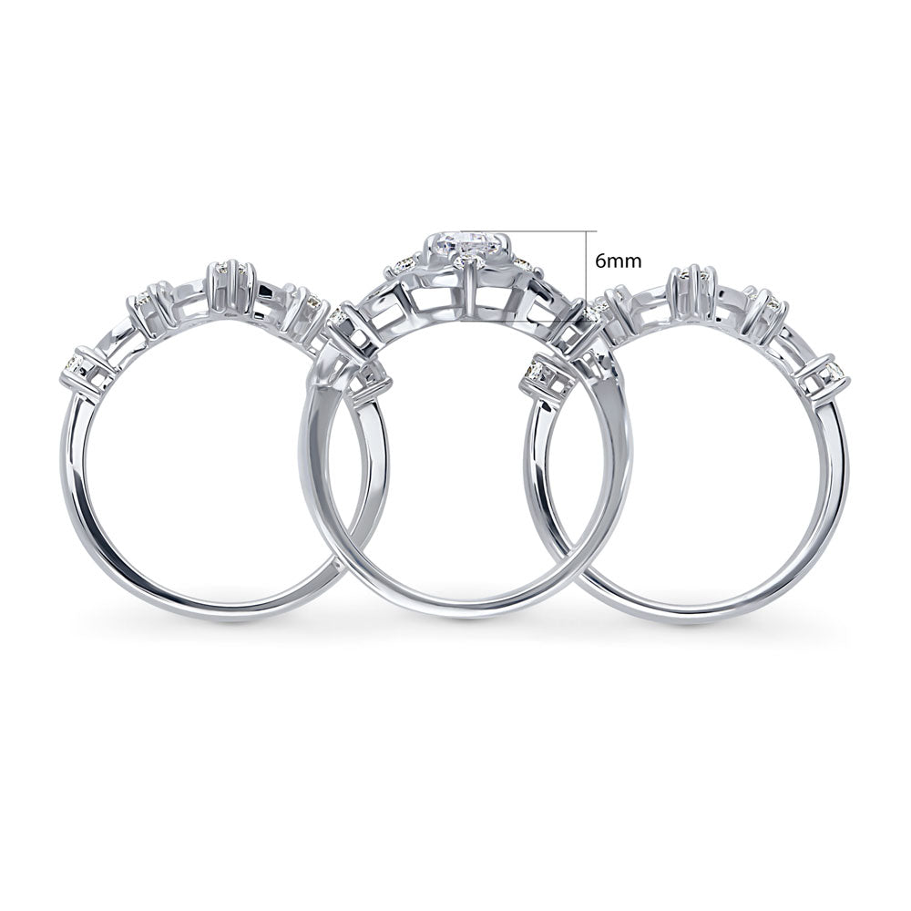 Alternate view of Halo Art Deco Chevron V Shaped CZ Ring Set in Sterling Silver, 8 of 16