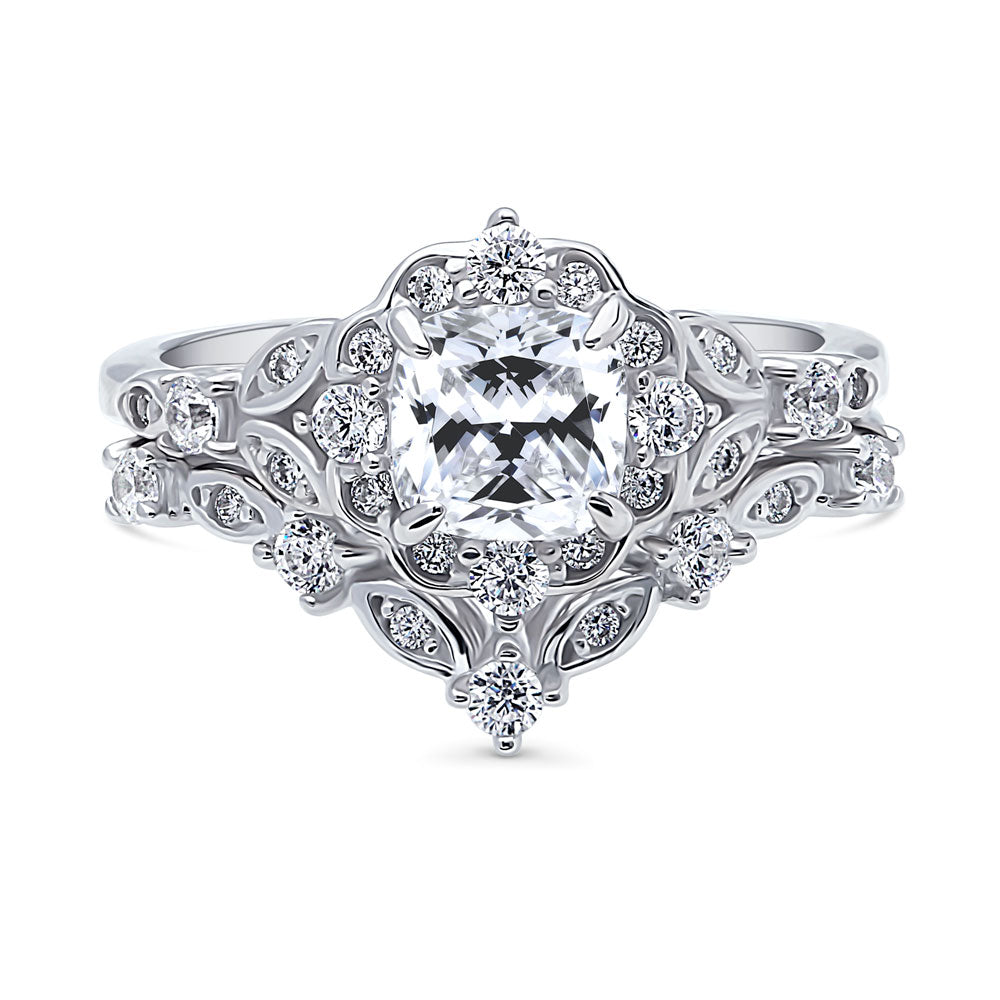 Chevron Halo CZ Ring Set in Sterling Silver, 1 of 19