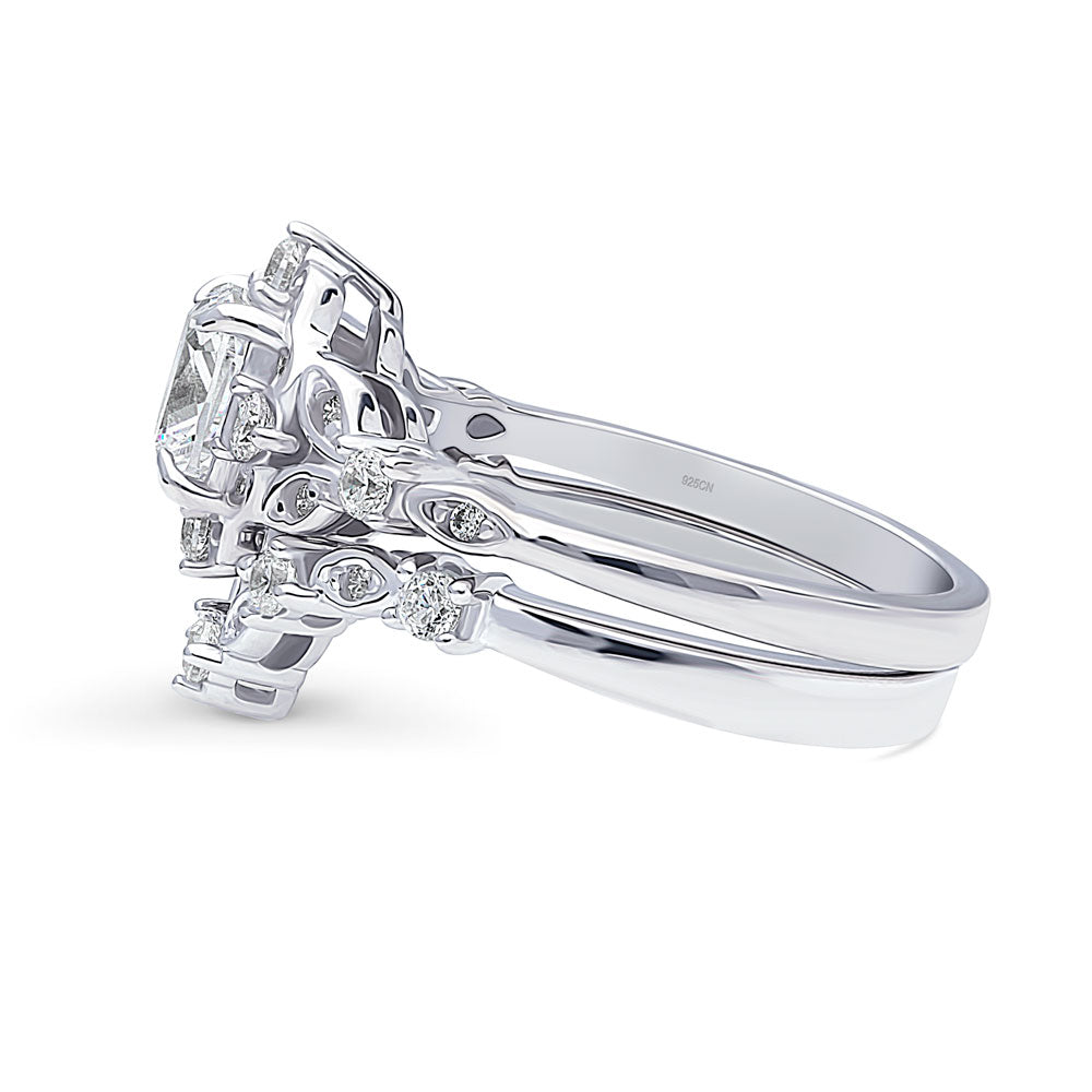 Angle view of Chevron Halo CZ Ring Set in Sterling Silver, 5 of 19