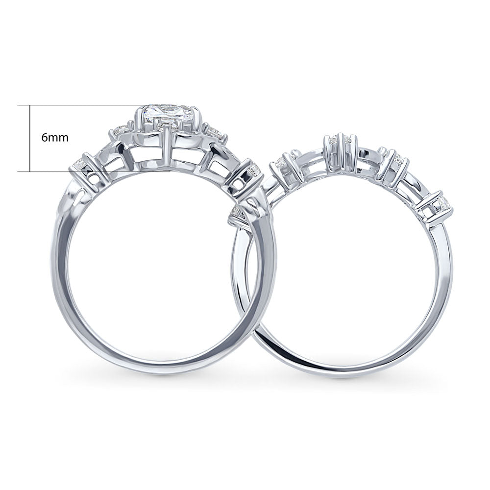 Halo Art Deco Chevron V Shaped CZ Ring Set in Sterling Silver