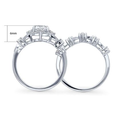 Halo Art Deco Chevron V Shaped CZ Ring Set in Sterling Silver