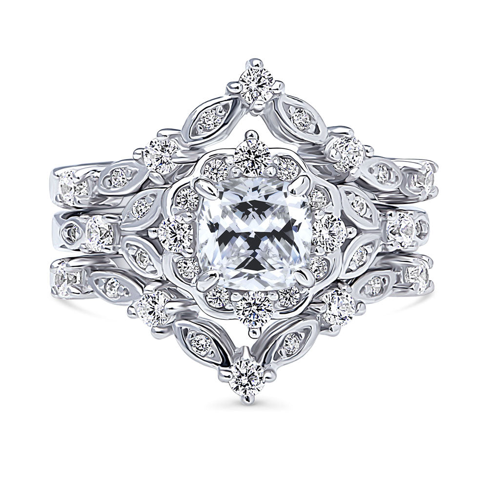 Halo Art Deco Chevron V Shaped CZ Ring Set in Sterling Silver, 1 of 16