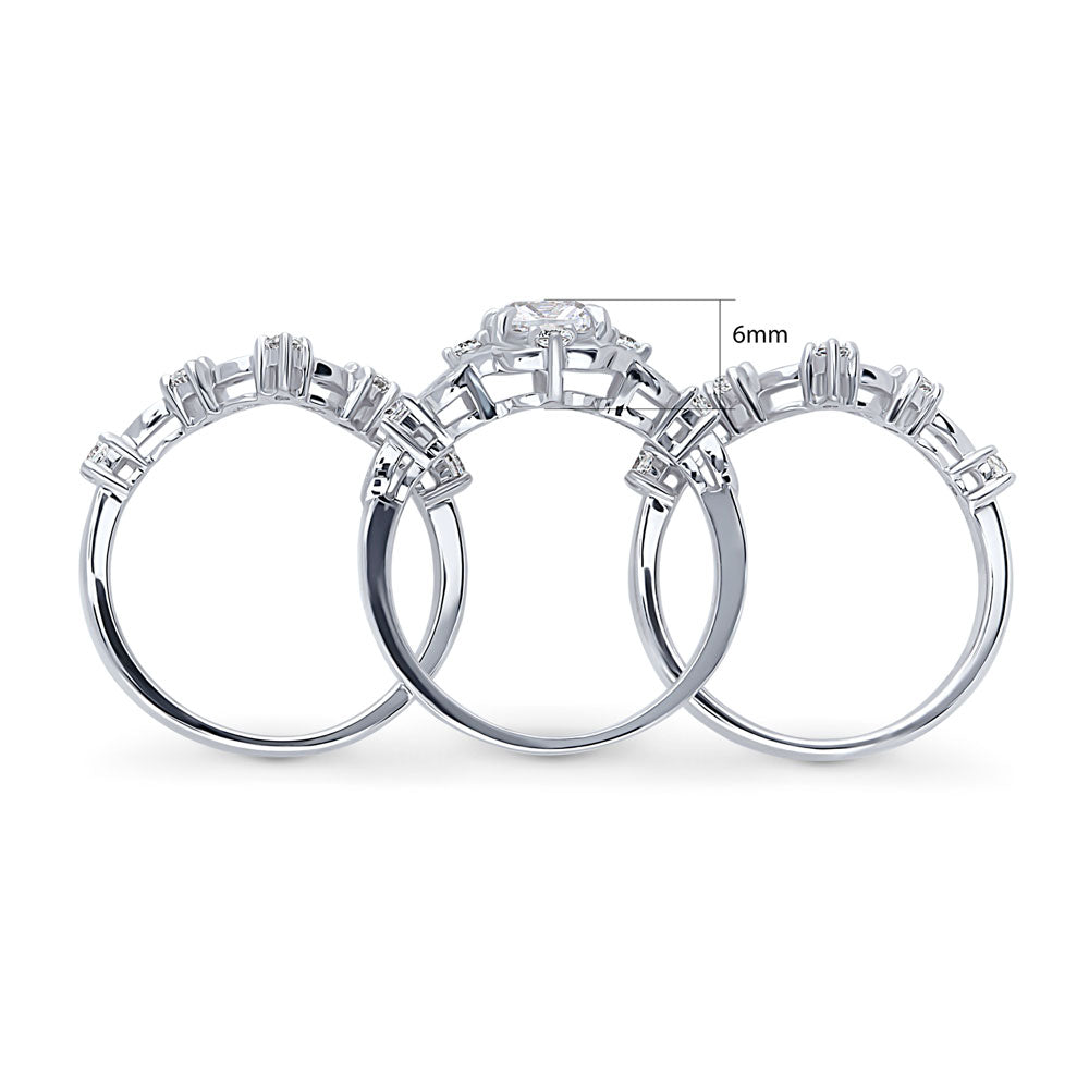 Alternate view of Halo Art Deco Chevron V Shaped CZ Ring Set in Sterling Silver, 8 of 16