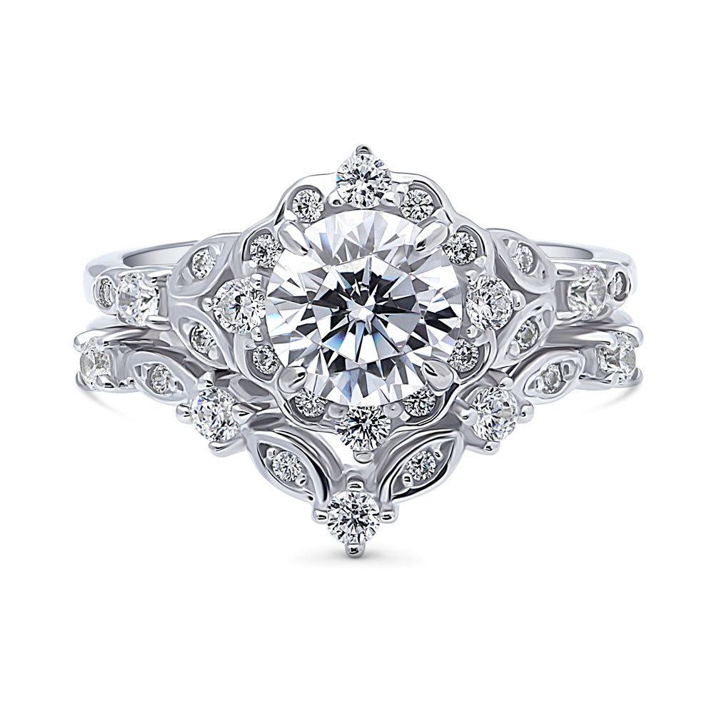 Halo Art Deco Chevron V Shaped CZ Ring Set in Sterling Silver, 1 of 16