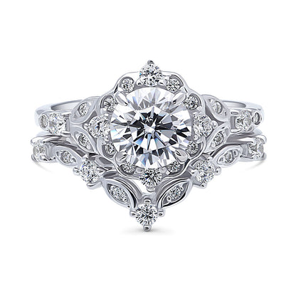 Halo Art Deco Chevron V Shaped CZ Ring Set in Sterling Silver