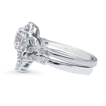 Halo Art Deco Chevron V Shaped CZ Ring Set in Sterling Silver