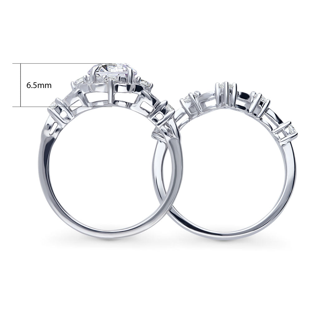 Alternate view of Halo Art Deco Chevron V Shaped CZ Ring Set in Sterling Silver, 8 of 16