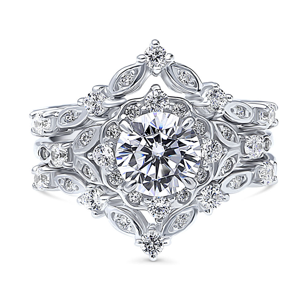 Chevron Halo CZ Ring Set in Sterling Silver, 1 of 16