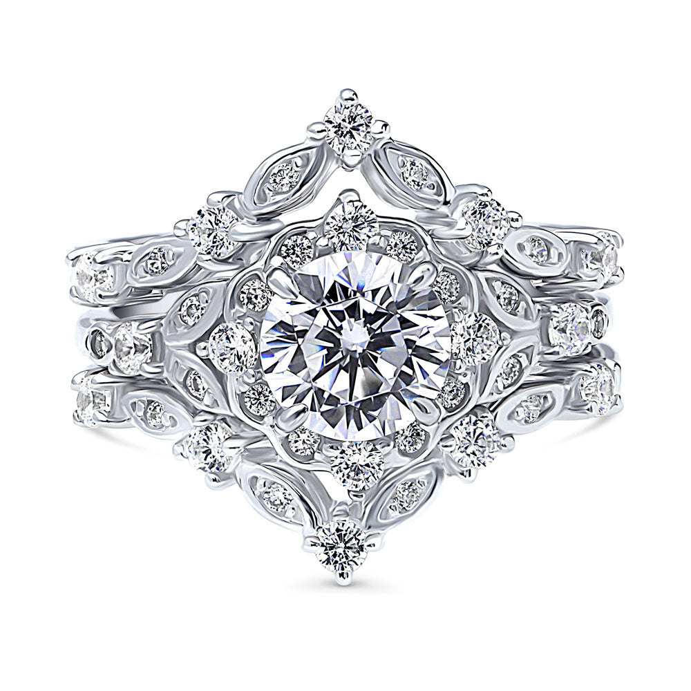 Halo Art Deco Chevron V Shaped CZ Ring Set in Sterling Silver