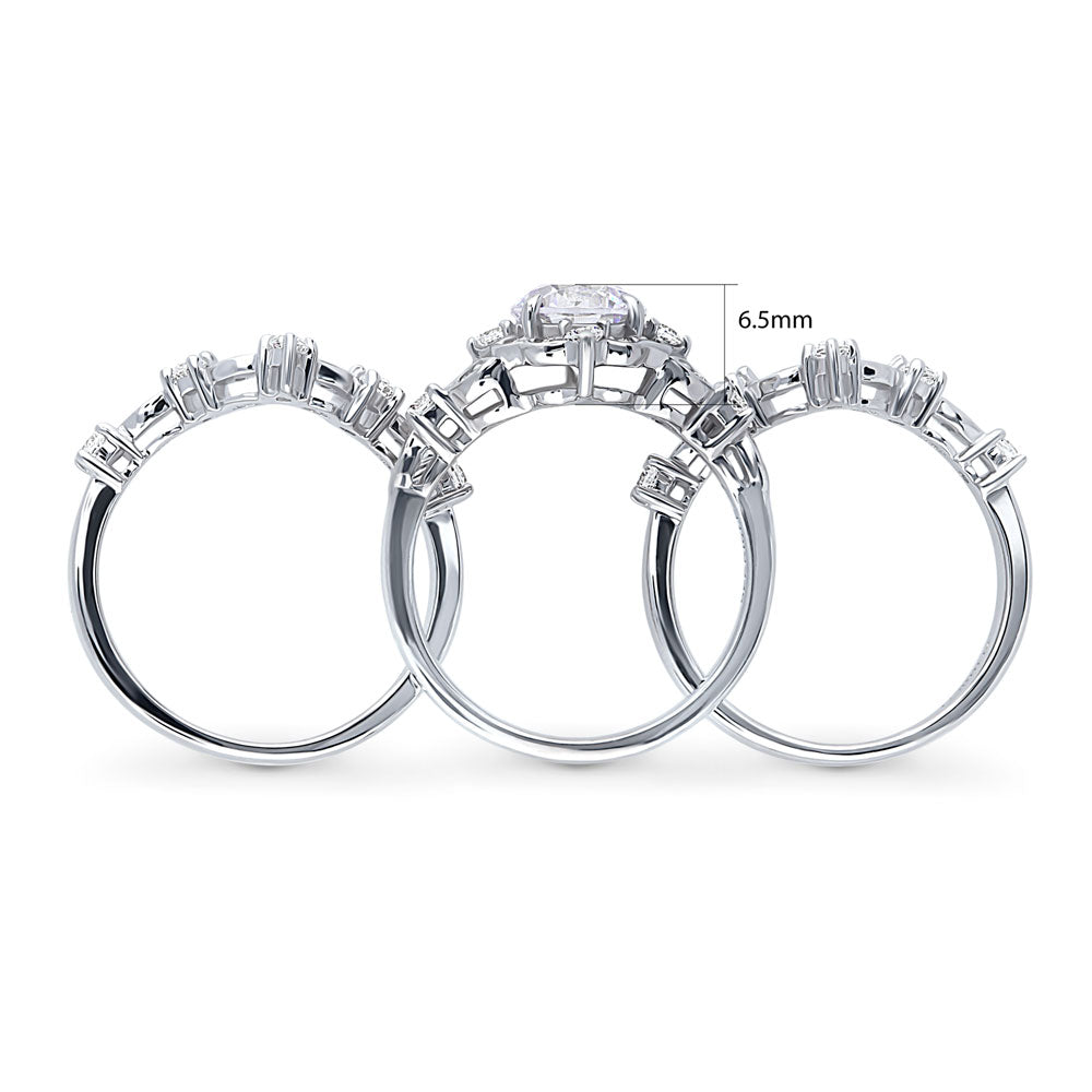 Halo Art Deco Chevron V Shaped CZ Ring Set in Sterling Silver