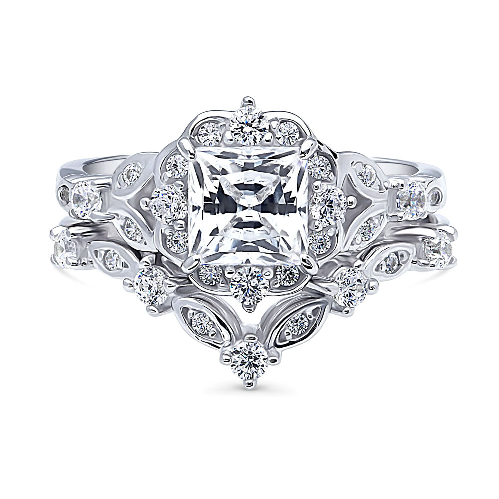 Halo Art Deco Chevron V Shaped CZ Ring Set in Sterling Silver, 1 of 12