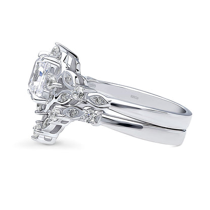Halo Art Deco Chevron V Shaped CZ Ring Set in Sterling Silver