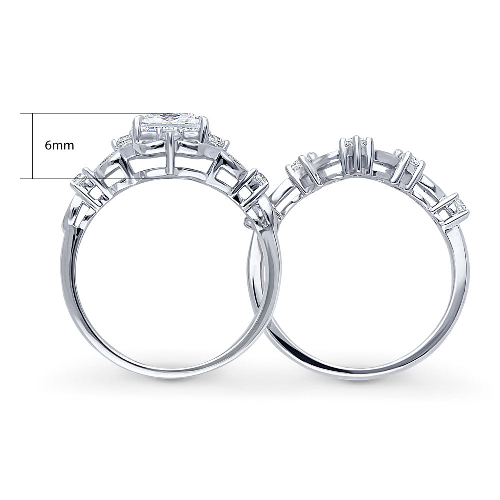 Alternate view of Halo Art Deco Chevron V Shaped CZ Ring Set in Sterling Silver, 8 of 12