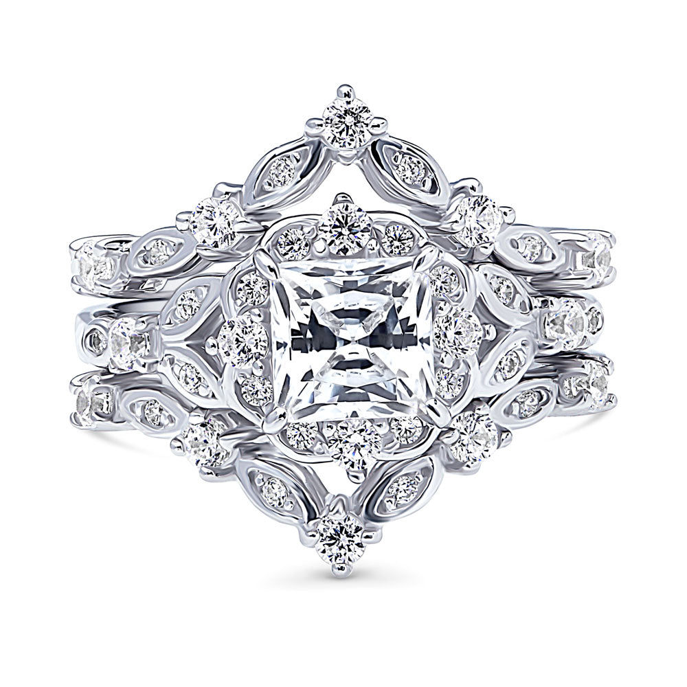 Chevron Halo CZ Ring Set in Sterling Silver, 1 of 12