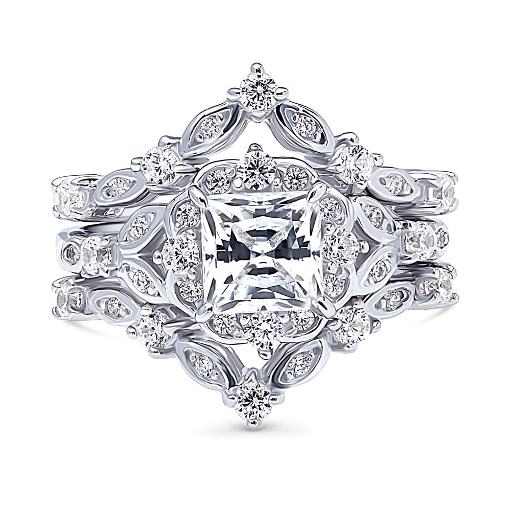 Halo Art Deco Chevron V Shaped CZ Ring Set in Sterling Silver, 1 of 12