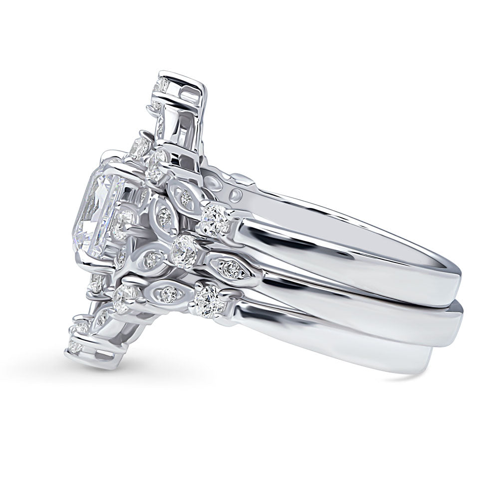Angle view of Halo Art Deco Chevron V Shaped CZ Ring Set in Sterling Silver, 5 of 12