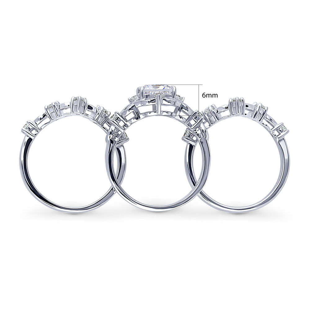 Alternate view of Halo Art Deco Chevron V Shaped CZ Ring Set in Sterling Silver, 8 of 12
