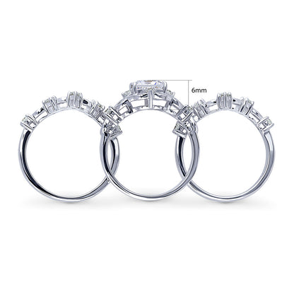 Halo Art Deco Chevron V Shaped CZ Ring Set in Sterling Silver