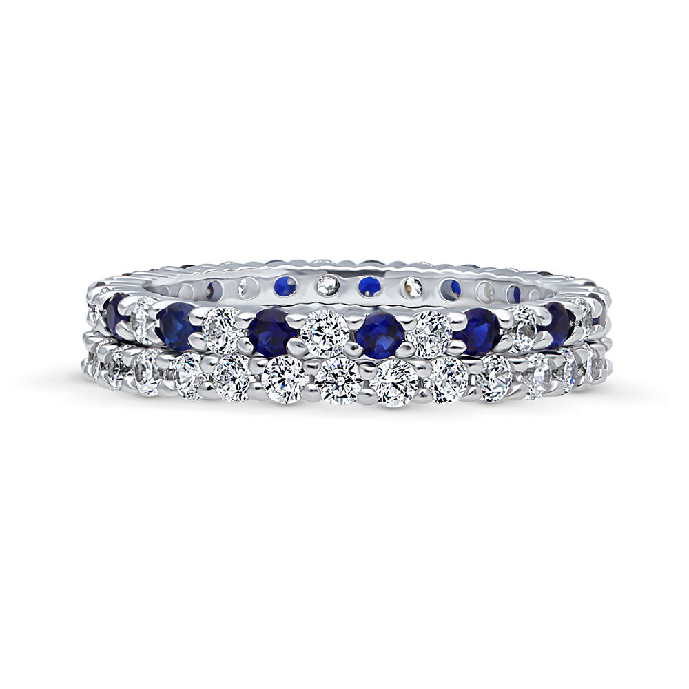 Pave Set CZ Eternity Ring Set in Sterling Silver